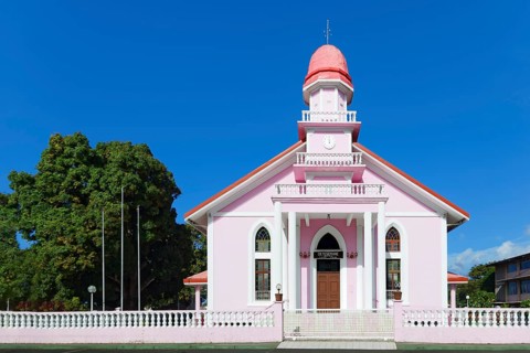 Pink Church, Ma'ohi Protestant, Getesemane, Mahina, Tahiti-Nui, Society Islands, Leeward Islands,