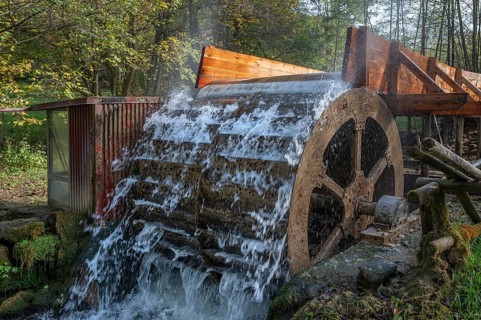 Old waterwheel on the Trubach, Egloffstein, Upper Franconia, Bavaria, Germany, Europe