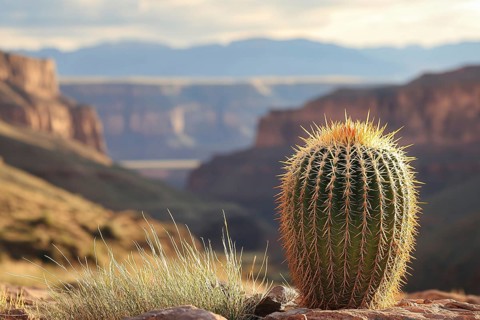 Cactus plant growing in canyon with copy space. Generative AI, AI generated