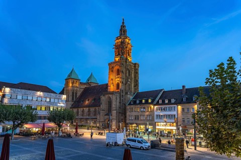 The Kilianskirche church at dusk, Heilbronn, Baden-Württemberg, Germany, Europe