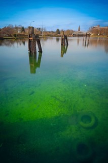 View of the bottom of the Stichkanal at the Linden harbour lock, mooring facilities, long exposure,