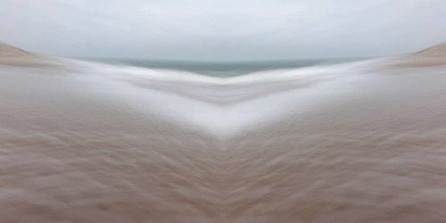 Mirrored picture, blurred, waves on Sylt North Sea beach, National Park Wadden Sea, Sylt, Hoernum,