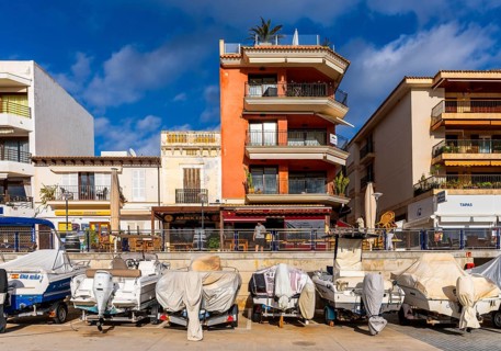 Covered motorboats, Cala Rajada, Majorca, Spain, Europe