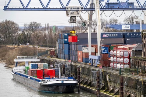 Container terminal in the Rhine port of Krefeld, inland port, 4th largest public port in North