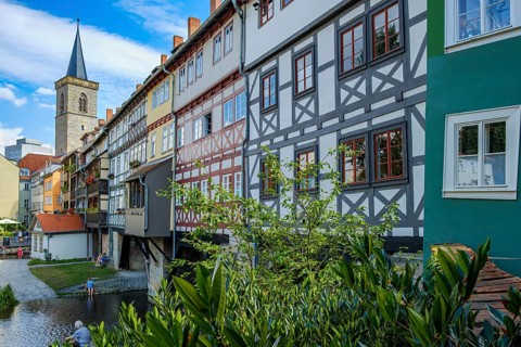 The Krämerbrücke in the historic city centre of Erfurt, Thuringia, Germany, is one of the city's