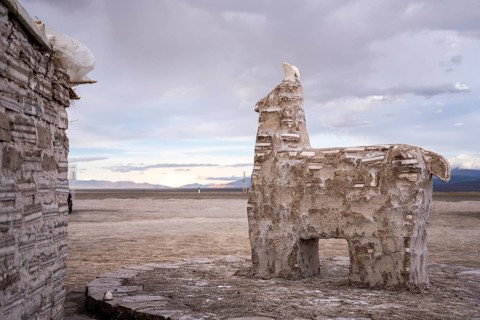 Llama salt sculpture, Salinas Grandes, Salta Province, Argentina, South America