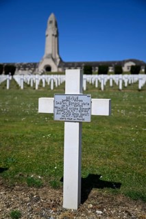 Cemetery of soldiers killed in the First World War, in the background the ossuary of Douaumont,