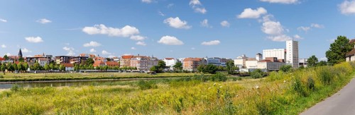 City view of Riesa with Elbe, Saxony, Germany, Europe