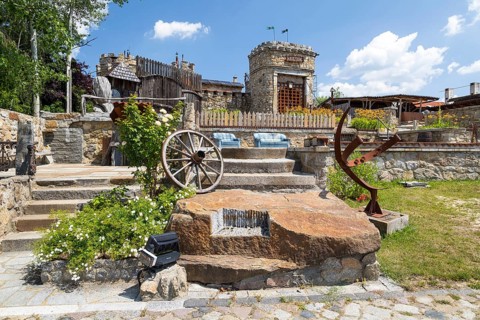 Newly built castle in the style of a Slavic castle, Jakubzburg in Mortka, Lohsa, Saxony, Germany,