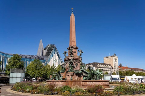 The Mende Fountain on Augustusplatz, Leipzig, Saxony, Germany, Europe