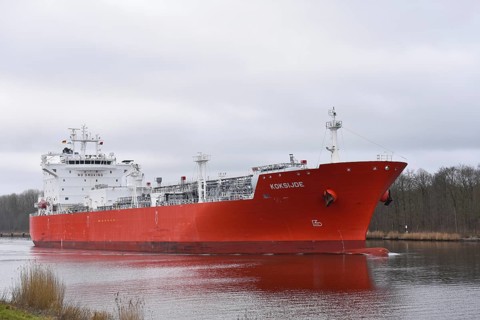 LPG tanker, tanker KOKSIJDE travelling through the Kiel Canal, NOK, Kiel Canal, Kielkanal,