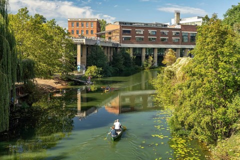 Canoes on the Karl Heine Canal in Leipzig, Saxony, Germany, Europe