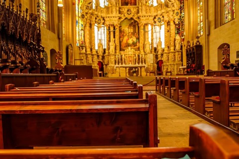 Nave and high altar, St Mary's Cathedral in Erfurt, Thuringia, Germany, for editorial use only,