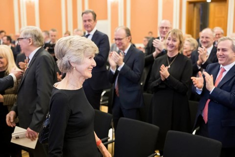 Friede Springer arriving for the award of honorary citizenship to Friede Springer at the Rotes