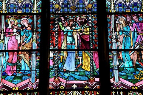 Stained glass window of Notre Dame Cathedral, Verdun, Grand Est region, France, Europe