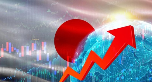 Global financial growth with Japan flag. Financial growth with Japan flag on economic background
