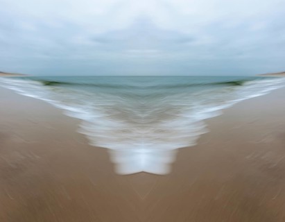 Mirrored picture, blurred, waves on Sylt North Sea beach, National Park Wadden Sea, Sylt, Hoernum,