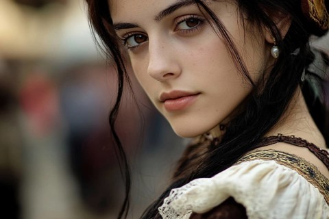Close up of elegant maiden in medieval clothing. Generative AI, AI generated