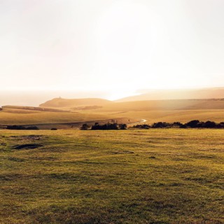 Coastline with view towards Belle Tout, backlight, sunbeam, text free space, Eastbourne, South