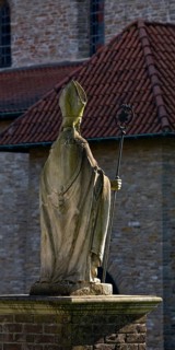 Statue of Bishop Boniface in front of the collegiate church of St Boniface, Freckenhorst,