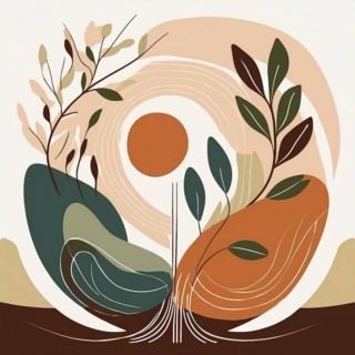Abstract painting symbolizing environmental protection with organic shapes in brown and green earth