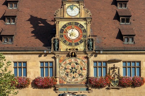 Historic astronomical clock at the town hall in Heilbronn, Baden-Württemberg, Germany, Europe