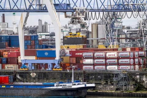 Container terminal in the Rhine port of Krefeld, inland port, 4th largest public port in North