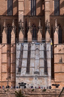 Construction site, construction work, behind foil, La Seu, Basilica de Santa Maria, Cathedral of St