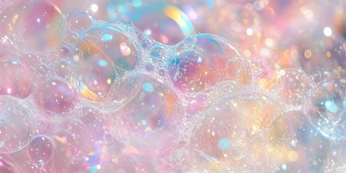 Pastel colored sopa bubbles with foam. Generative AI, AI generated
