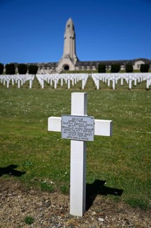 Cemetery of soldiers killed in the First World War, in the background the ossuary of Douaumont,
