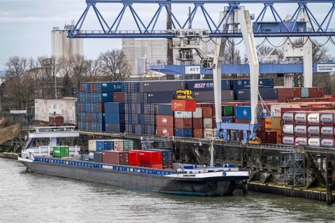 Container terminal in the Rhine port of Krefeld, inland port, 4th largest public port in North