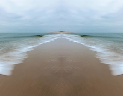 Mirrored picture, blurred, waves on Sylt North Sea beach, National Park Wadden Sea, Sylt, Hoernum,