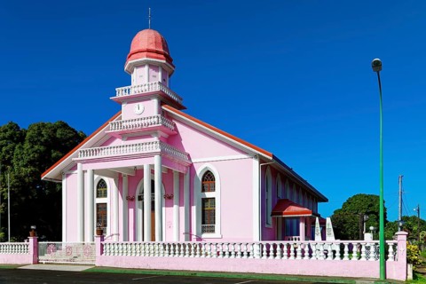Pink Church, Ma'ohi Protestant, Getesemane, Mahina, Tahiti-Nui, Society Islands, Leeward Islands,