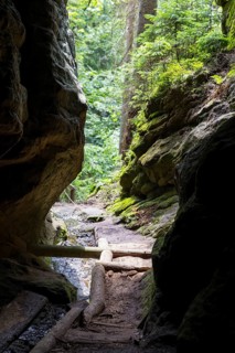 Hiking trail in the Kirnitzschklamm gorge, Sebnitz, Saxon Switzerland, Saxony, Germany, Europe