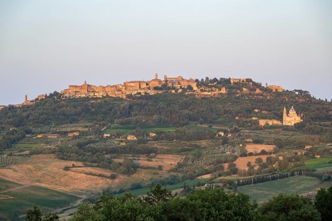 The old town of Montepulciano with the Church of Madonna di San Biagio, Tuscany, Italy, Europe
