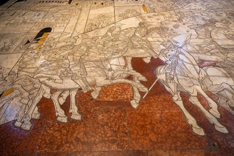 Interior of colorful marble decoration, Siena Cathedral or Cattedrale di Santa Maria Assunta,