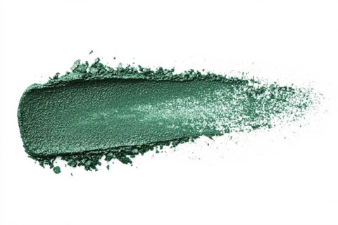 Green eyeshadow makeup sample swatch on white background. Generative AI, AI generated
