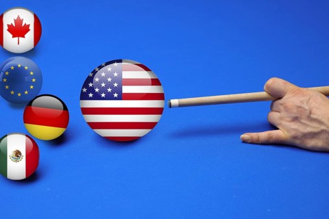 Symbolic image, Donald Trump billiards, EU, Germany and global economy under pressure from