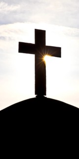 Artwork Migration object, cross on a former air raid shelter, artist Helmut Bettenhausen, Herne,