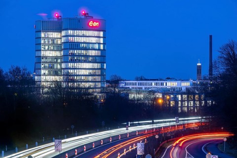 E.ON headquarters, Group headquarters in Essen-Rüttenscheid, A52 motorway, North Rhine-Westphalia,