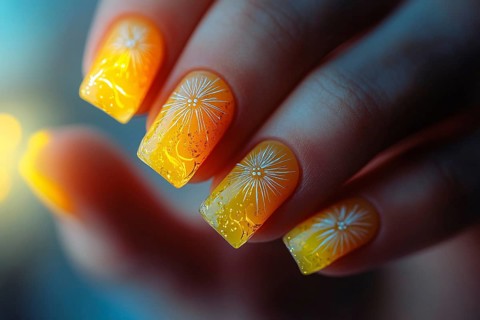 Woman's fingernails with summer sun nail art design. Generative Ai, AI generated