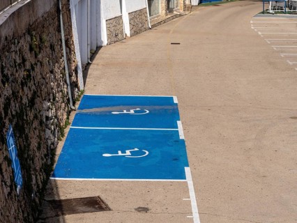 Blue lane markings, parking space for the disabled, Majorca, Spain, Europe