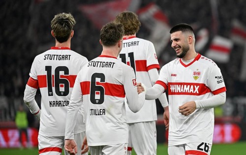 Goal celebration Angelo Stiller VfB Stuttgart (06) Atakan Karazor VfB Stuttgart (16) Nick Woltemade