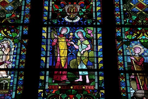 Stained glass window of Notre Dame Cathedral, Verdun, Grand Est region, France, Europe