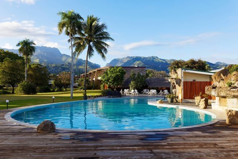 Pool, Bungalow, Terraced bungalow, Garden, Mountain, Evening sun, Royal, Tahitien Hotel, Pirae,