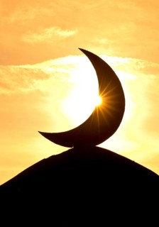 Crescent moon as a symbol on a former air raid shelter, artwork, artist Helmut Bettenhausen, Herne,