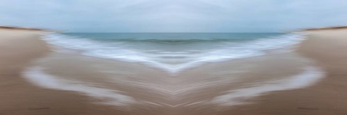 Mirrored picture, blurred, waves on Sylt North Sea beach, National Park Wadden Sea, Sylt, Hoernum,