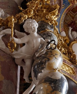 Columned angel from the Peter and Paul altar. Baroque monastery church from 1766, St., Sankt, Saint
