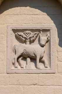 Brauweiler near Pulheim, St Nicholas' Abbey Church, relief of the sign of the month on the north