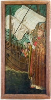 Panel of a winged altarpiece from St Catherine's Church, Lübeck, c. 1500, St Nicholas rescuing a
